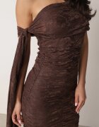 rosa Rochie de seară din dantelă asimetrică cu tip cravată decorativă Elatipea Maro