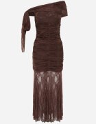 rosa Rochie de seară din dantelă asimetrică cu tip cravată decorativă Elatipea Maro