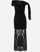 rosa Rochie de seară din dantelă asimetrică cu tip cravată decorativă Elatipea Neagră