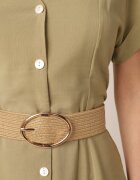 rosa Rochie de vară cu nasturi bogată în viscoză cu broderie și curea împletită Perinca Bej închis