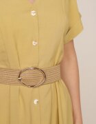 rosa Rochie de vară cu nasturi bogată în viscoză cu broderie și curea împletită Perinca Galbenă