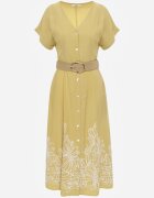rosa Rochie de vară cu nasturi bogată în viscoză cu broderie și curea împletită Perinca Galbenă