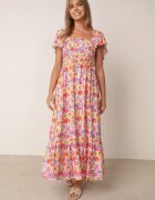 rosa Rochie de vară din vâscoză cu volănașe și motiv floral Penanie Roșie