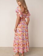 rosa Rochie de vară din vâscoză cu volănașe și motiv floral Penanie Roșie