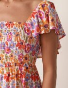 rosa Rochie de vară din vâscoză cu volănașe și motiv floral Penanie Roșie