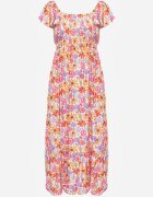 rosa Rochie de vară din vâscoză cu volănașe și motiv floral Penanie Roșie