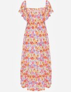 rosa Rochie de vară din vâscoză cu volănașe și motiv floral Penanie Roșie