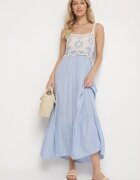rosa Rochie De Viscoză Albastră cu Model Brodat Rinavella