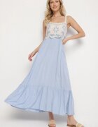 rosa Rochie De Viscoză Albastră cu Model Brodat Rinavella