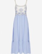 rosa Rochie De Viscoză Albastră cu Model Brodat Rinavella
