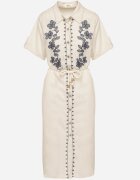 rosa Rochie din bumbac bej de tip cămașă decorată cu broderie Savidelle