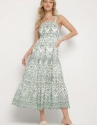 rosa Rochie din bumbac verde-albă decorată cu broderie Sadonique