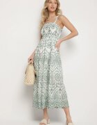 rosa Rochie din bumbac verde-albă decorată cu broderie Sadonique