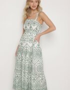 rosa Rochie din bumbac verde-albă decorată cu broderie Sadonique