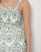rosa Rochie din bumbac verde-albă decorată cu broderie Sadonique