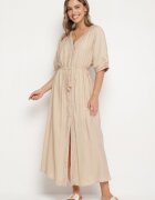 rosa Rochie din vâscoză bej cu bordură ajurată Aravellea