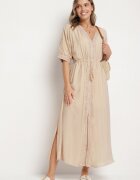 rosa Rochie din vâscoză bej cu bordură ajurată Aravellea