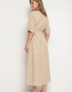 rosa Rochie din vâscoză bej cu bordură ajurată Aravellea
