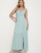 rosa Rochie din viscoză albastră cu flori și volane decorative Redele