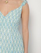 rosa Rochie din viscoză albastră cu flori și volane decorative Redele