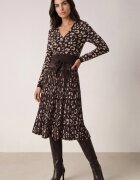 rosa Rochie din viscoză cu fundă și efect plisat cu imprimeu panteră Anileva Maro