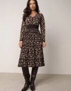 rosa Rochie din viscoză cu fundă și efect plisat cu imprimeu panteră Anileva Maro