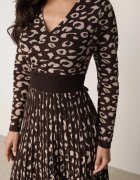 rosa Rochie din viscoză cu fundă și efect plisat cu imprimeu panteră Anileva Maro