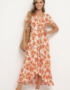 rosa Rochie din Viscoză Portocalie cu croi evazat cu elastic în talie și curea din material Vikletta