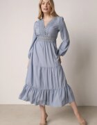 rosa Rochie Evazată Albastră cu Dantelă Brightyn