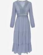 rosa Rochie Evazată Albastră cu Dantelă Brightyn