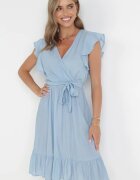 rosa Rochie Evazată Albastră cu Elastic în Talie Pabelin