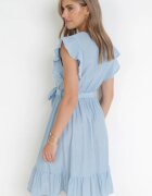 rosa Rochie Evazată Albastră cu Elastic în Talie Pabelin