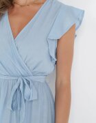 rosa Rochie Evazată Albastră cu Elastic în Talie Pabelin