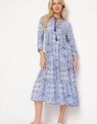 rosa Rochie Evazată Albastră în Stil Boho Legată la Decolteu cu Volănașe Dimasia