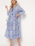 rosa Rochie Evazată Albastră în Stil Boho Legată la Decolteu cu Volănașe Dimasia