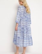 rosa Rochie Evazată Albastră în Stil Boho Legată la Decolteu cu Volănașe Dimasia
