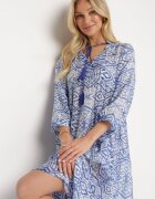 rosa Rochie Evazată Albastră în Stil Boho Legată la Decolteu cu Volănașe Dimasia