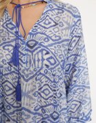 rosa Rochie Evazată Albastră în Stil Boho Legată la Decolteu cu Volănașe Dimasia