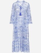 rosa Rochie Evazată Albastră în Stil Boho Legată la Decolteu cu Volănașe Dimasia
