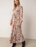 rosa Rochie Evazată Albastru Deschis cu flori cu volane Remari