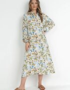rosa Rochie evazată albastru deschis cu partea de sus tip cămașă Hajra