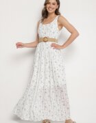rosa Rochie evazată albastru deschis florală decorată cu centură împletită Iffalle