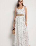 rosa Rochie evazată albastru deschis florală decorată cu centură împletită Iffalle