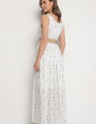 rosa Rochie evazată albastru deschis florală decorată cu centură împletită Iffalle