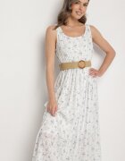 rosa Rochie evazată albastru deschis florală decorată cu centură împletită Iffalle