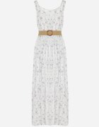 rosa Rochie evazată albastru deschis florală decorată cu centură împletită Iffalle