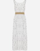 rosa Rochie evazată albastru deschis florală decorată cu centură împletită Iffalle