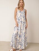 rosa Rochie evazată din viscoză cu imprimeu frunze Hellica Albastră
