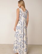 rosa Rochie evazată din viscoză cu imprimeu frunze Hellica Albastră