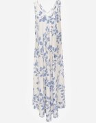 rosa Rochie evazată din viscoză cu imprimeu frunze Hellica Albastră